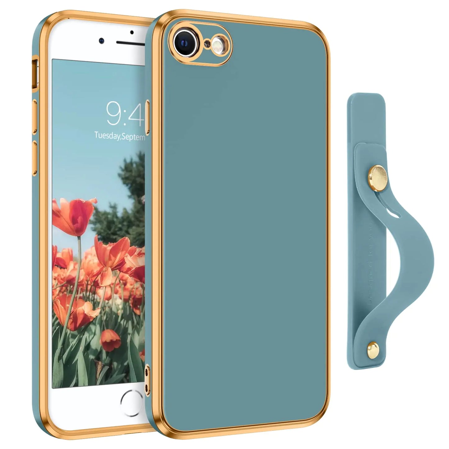 GaoBao iPhone SE 2022 Case iPhone SE 2020 Case iPhone 7 Case iPhone 8 Case Slim Flexible Electroplated with Wristband Kickstand Holder Protective Case for iPhone SE 2022/2020/7/8-Grey Gray