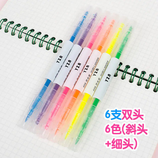 Dual-Tipped Highlighter Pens for Students (6 or 12 Colors)