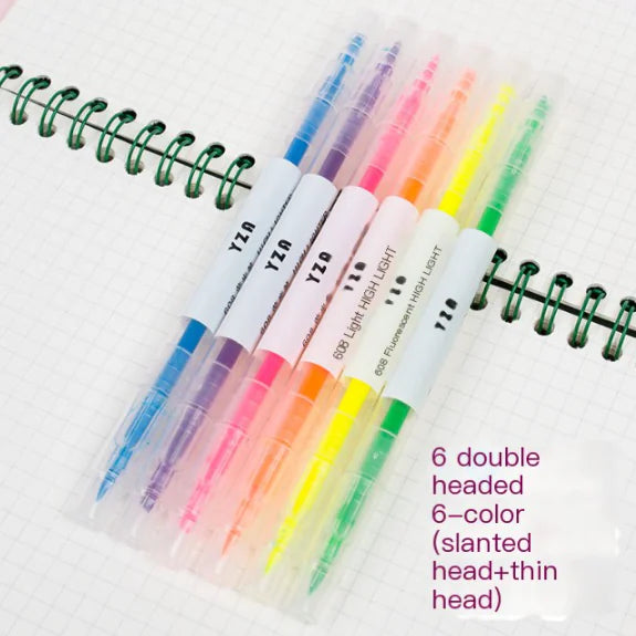 Dual-Tipped Highlighter Pens for Students (6 or 12 Colors)