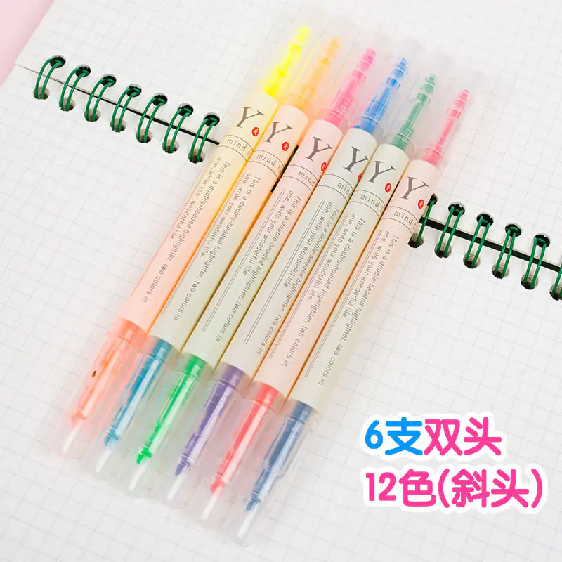 Dual-Tipped Highlighter Pens for Students (6 or 12 Colors)