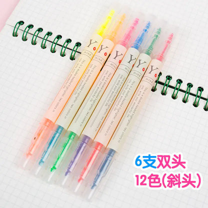 Dual-Tipped Highlighter Pens for Students (6 or 12 Colors)