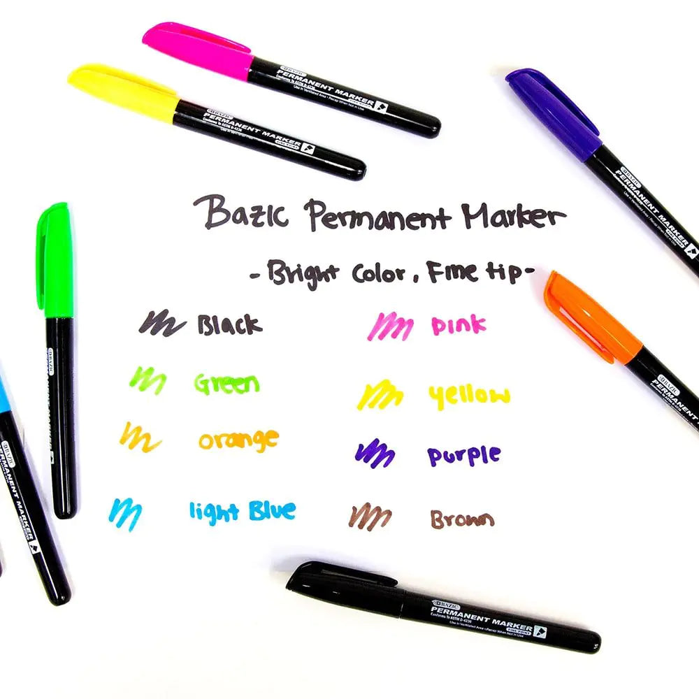 Bright Colors Fine Tip Permanent Markers w/ Pocket Clip (5/Pack)